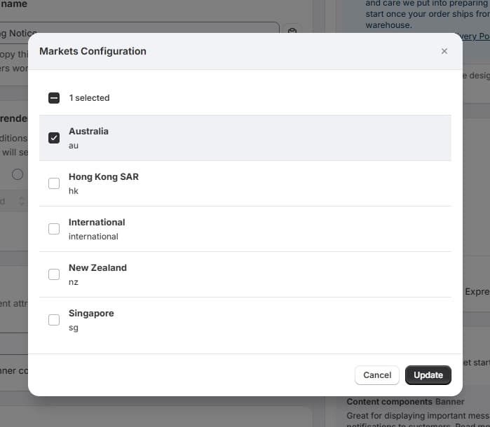 Markets configuration UI